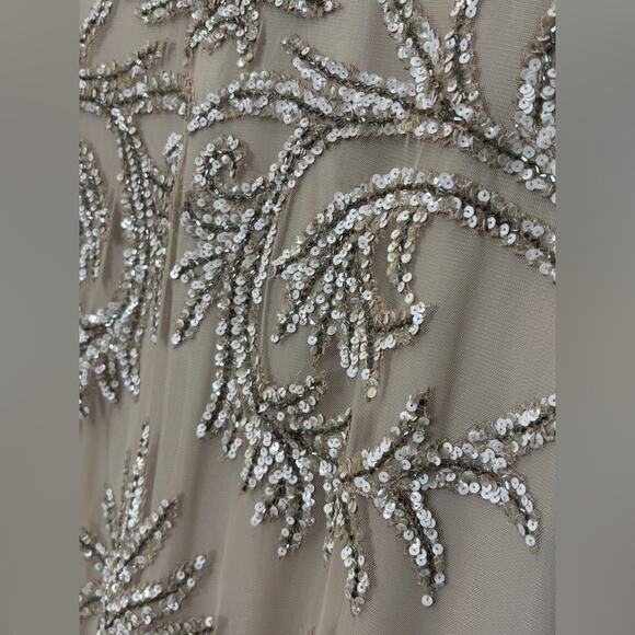 Aidan Mattox Hazel Dress Nude Mesh Overlay w/ White Sequins & Beadwork 4 - Picture 8 of 10